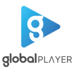 the logo of Global player is a blue arrow with a g in the middle and the words global player below. The image is used here to show that users can cubscive to The Secrets Of Weight Loss with Roberto Podcast via GLobal Player.